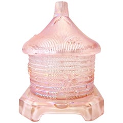20th Century Art Glass Pink Lidded "Honey Bee" Lidded Jar
