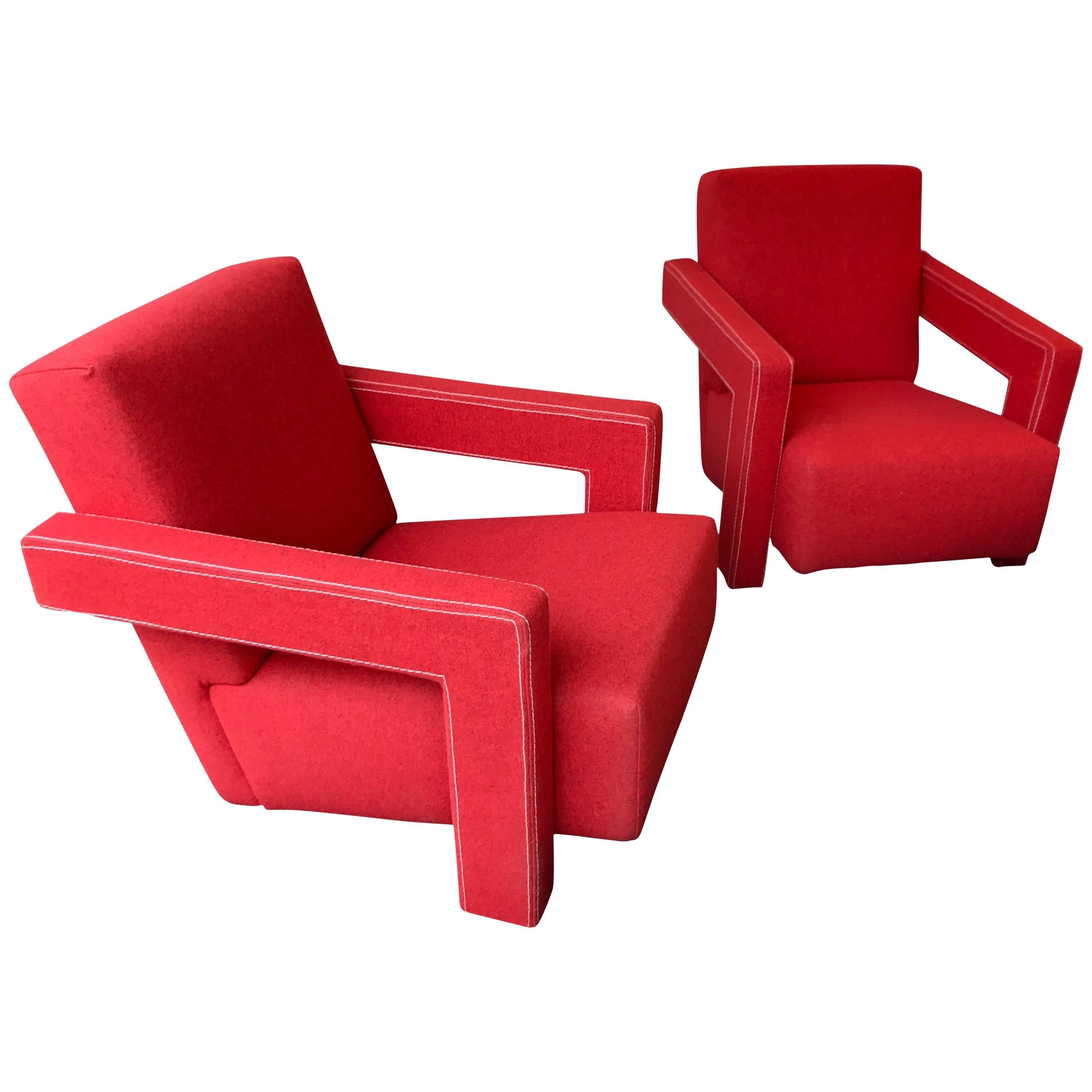 Pair of 637 Utrecht Armchairs by Rietveld for Cassina, Italy, 1980s