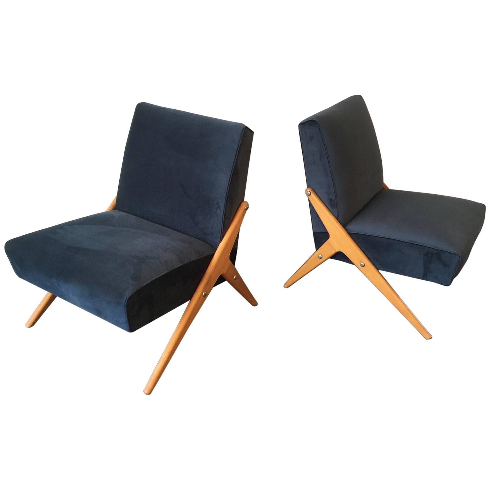 Wonderful Pair of Italian Lounge Chairs Attributed to Mario Gottardi