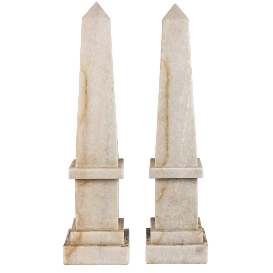 Pair of White Marble Obelisks