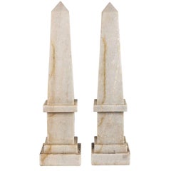 Used Pair of White Marble Obelisks