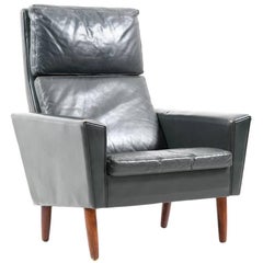 Vintage 1960s Danish Dark Green Leather Lounge Chair
