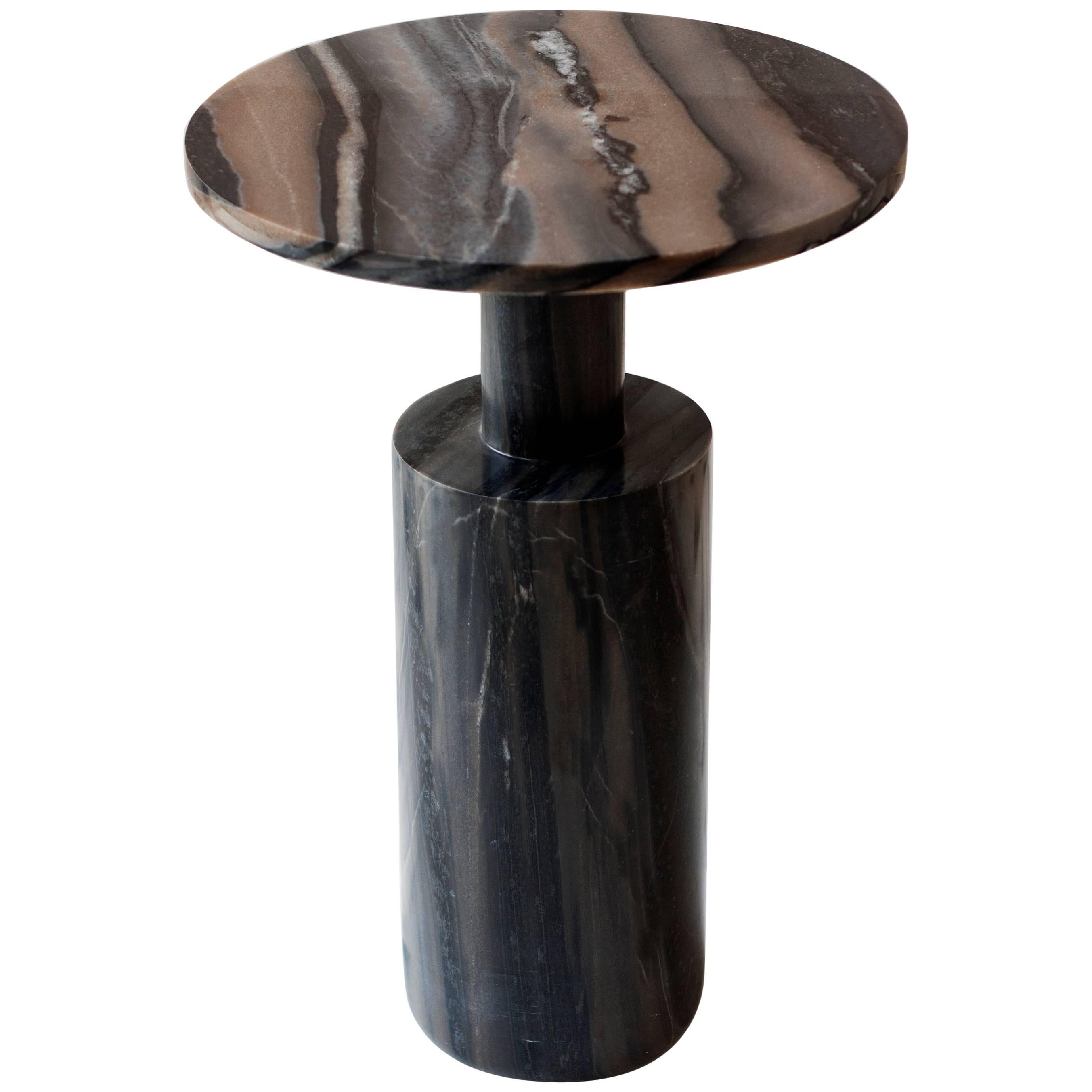 Contemporary Dark Plateau Limited Edition Side Table in Molten Black Marble  For Sale