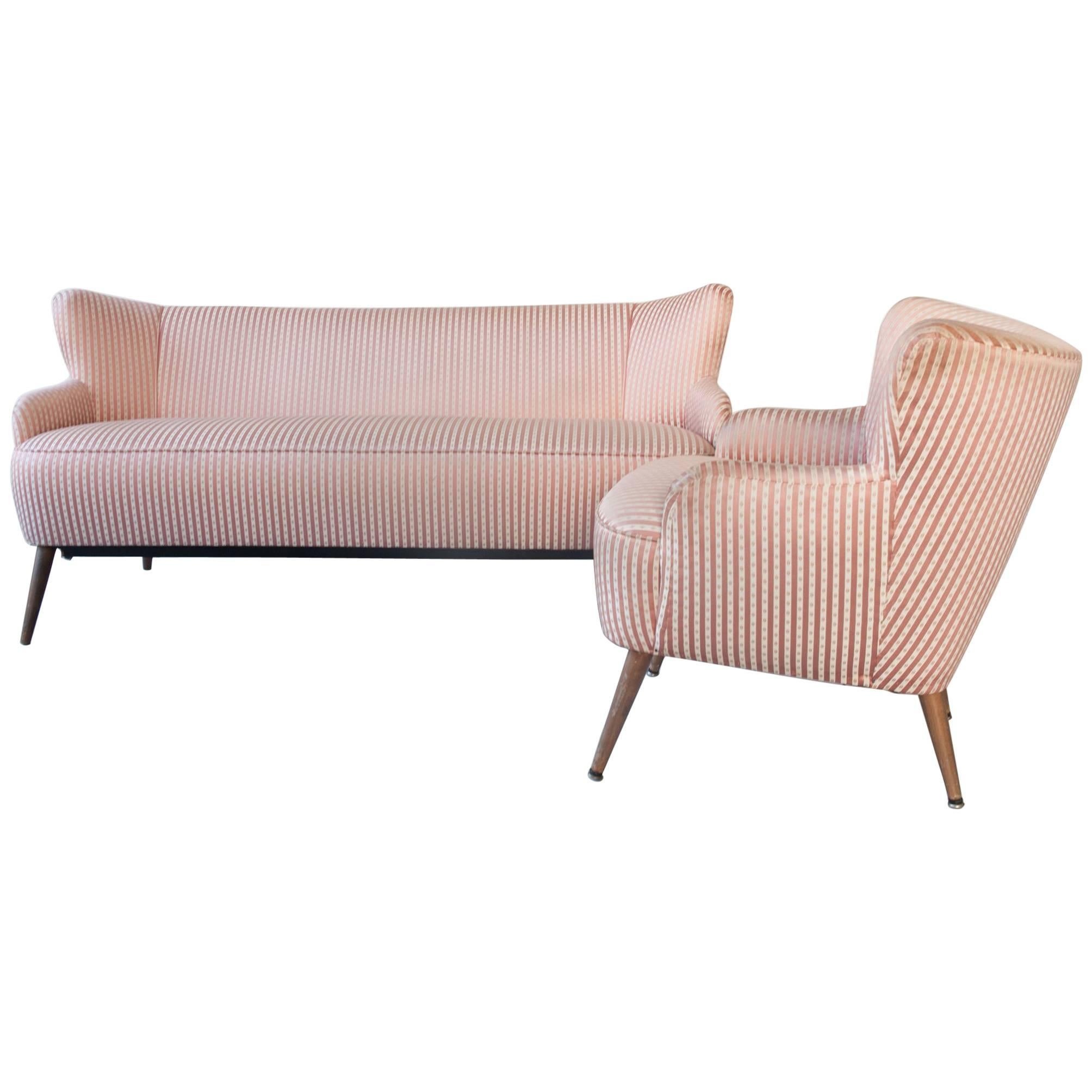 Set of 1950s Lounge Cocktail Chair and Sofa