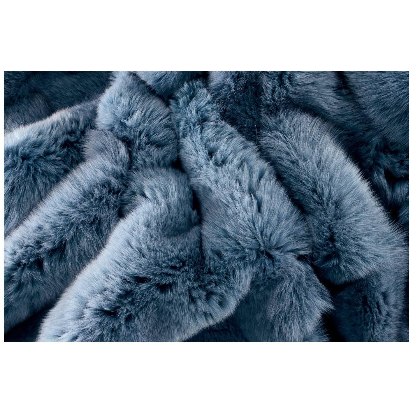 Blue Dyed Arctic Fur Fox Blanket Silk Lining For Sale