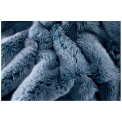 Blue Dyed Arctic Fur Fox Blanket Silk Lining
