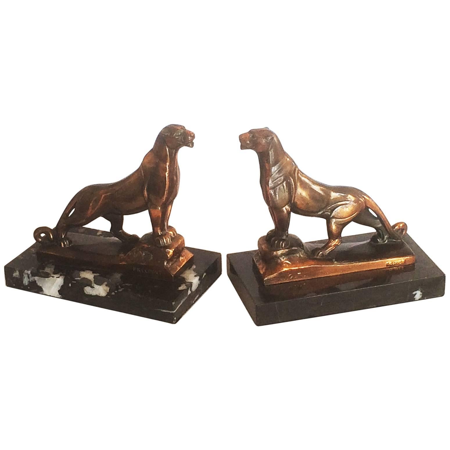Art Deco Pair of Panther Bookends by Frecourt