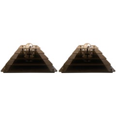 Pair of circa 1970 Italian Metal Sconces or Table Lamps Pyramidal Shaped