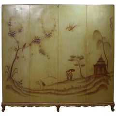 1940s Italian Four Doors Green Chinoiserie Lacquered Cupboard