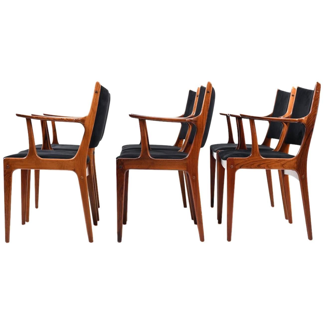 Set of Six Dining Chairs in Rosewood by Johannes Andersen for Uldum Møbelfabrik