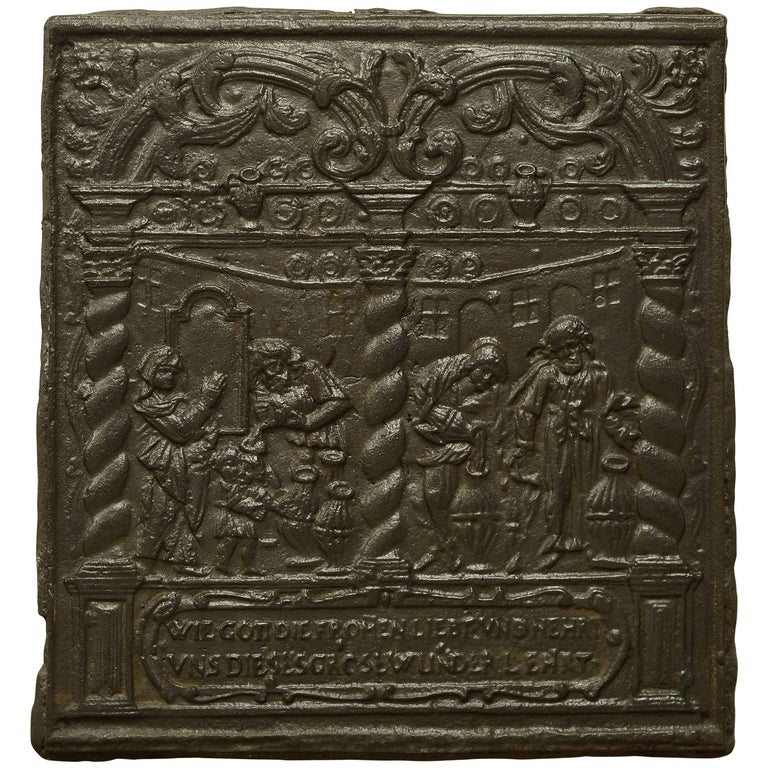 Unique 16th Century Antique Fireback, Biblical Wine Feast For Sale at  1stDibs