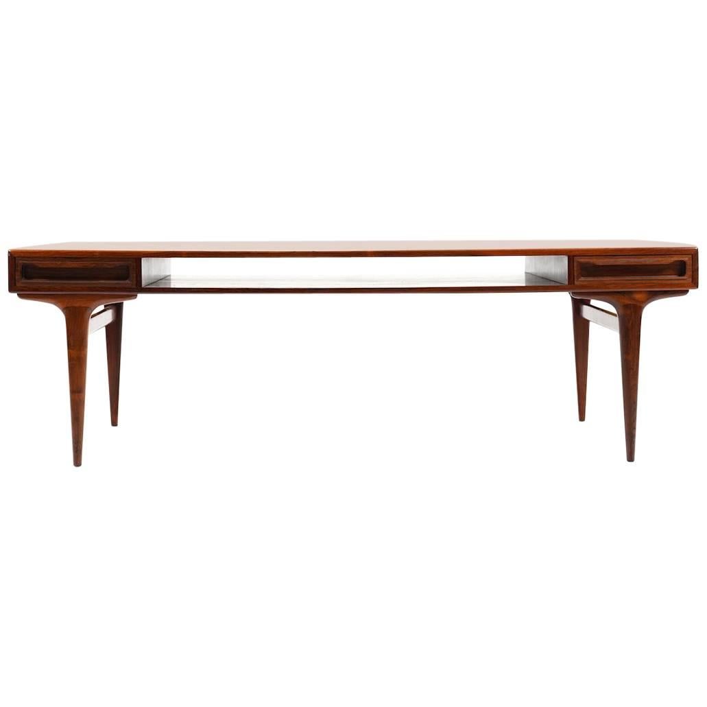 Rectangular Danish Rosewood Sofa Table with Two Drawers For Sale