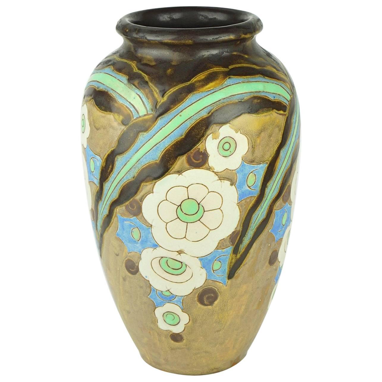 Art Deco Keramis Boch Abstract Flowers Vase For Sale