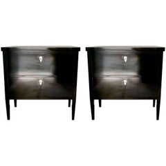 Pair of Black Lacquered Biedermeier Style Commodes or Nightstands