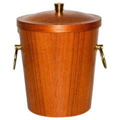 Midcentury Danish Teak and Brass Ice Bucket with Pincer