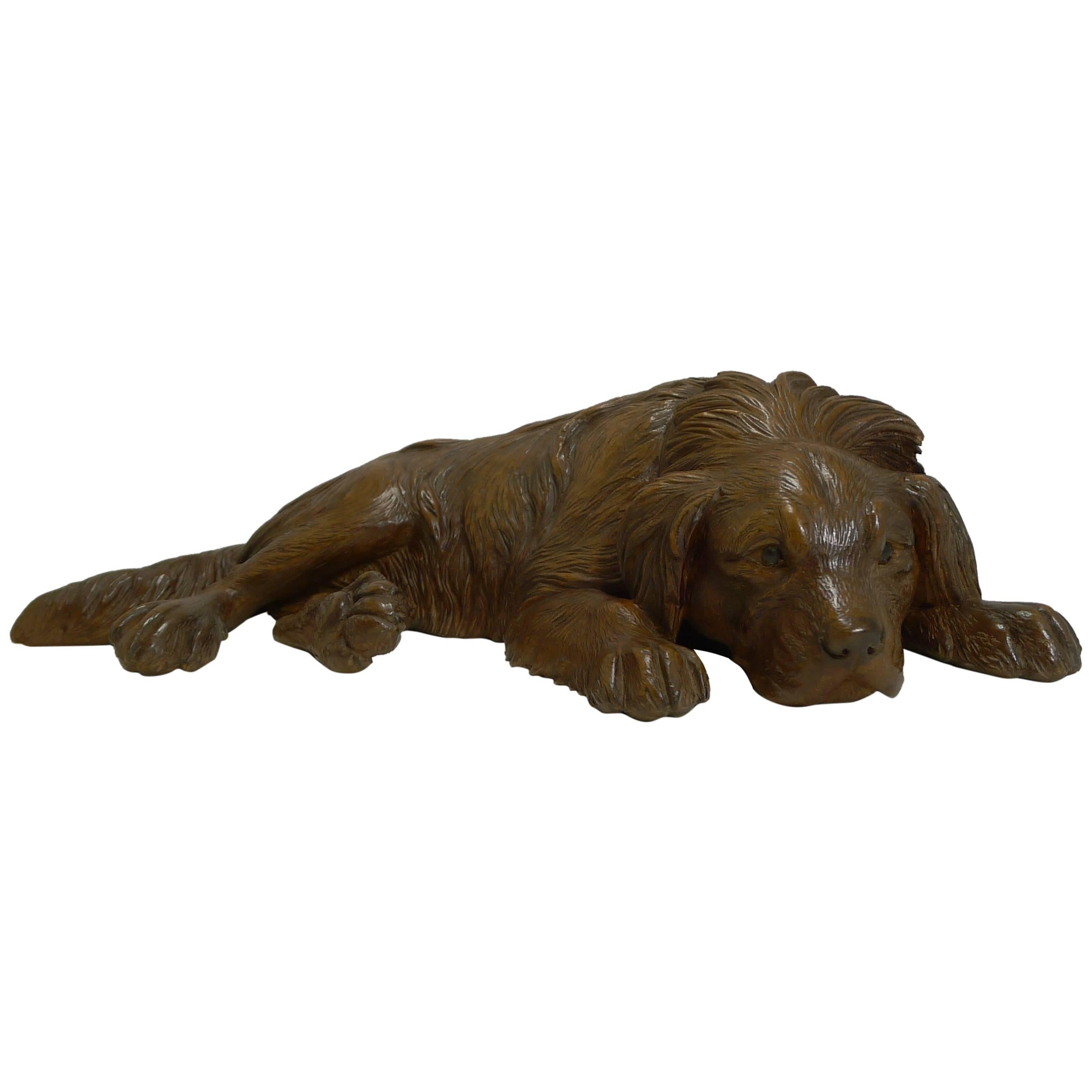 Carved Large Figural Black Forest Dog Figure, circa 1890