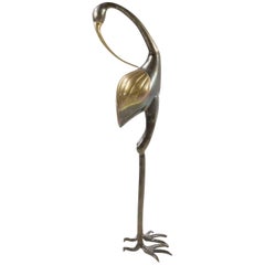 Big Brass Crane or Heron Sculpture Bird, 1970s