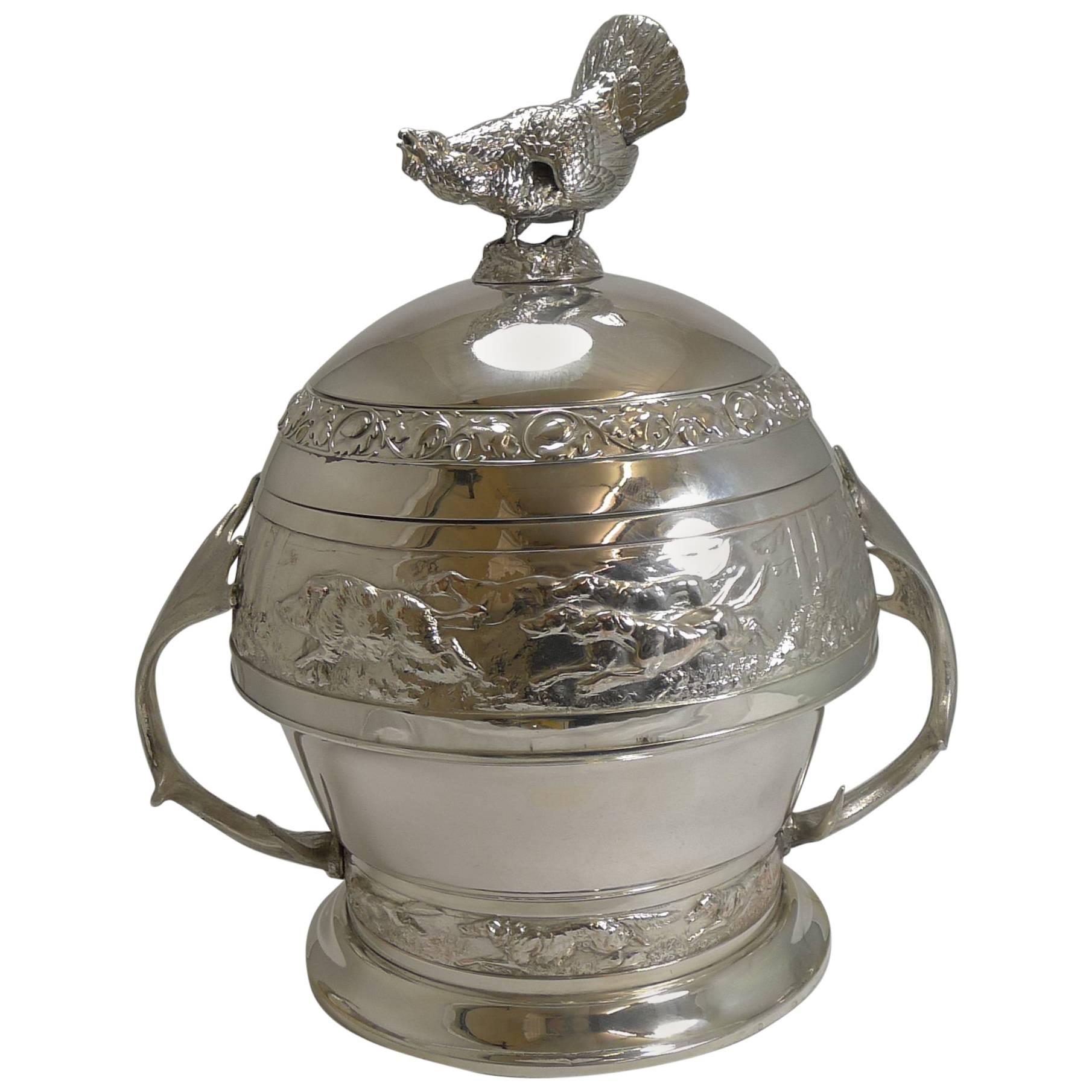 Grand Silver Plated Hunting Tureen by WMF, circa 1920, Signed