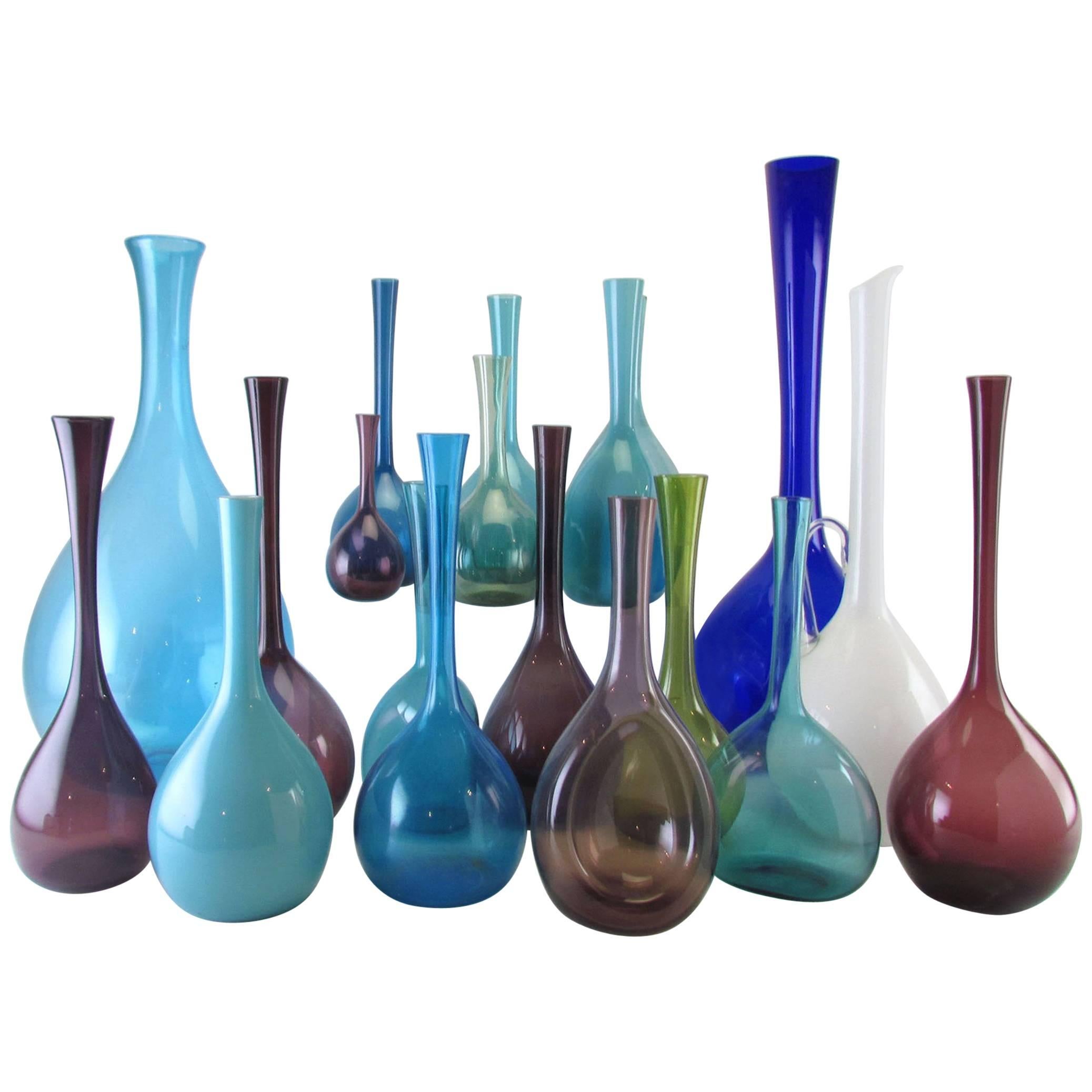 Collection of 19 Mid-Century Modern Swedish Blown Glass Vases
