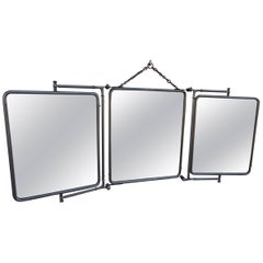 Rare Midcentury Industrial Threefold Metal Frame Folding Wall Mirror, 1930-1950