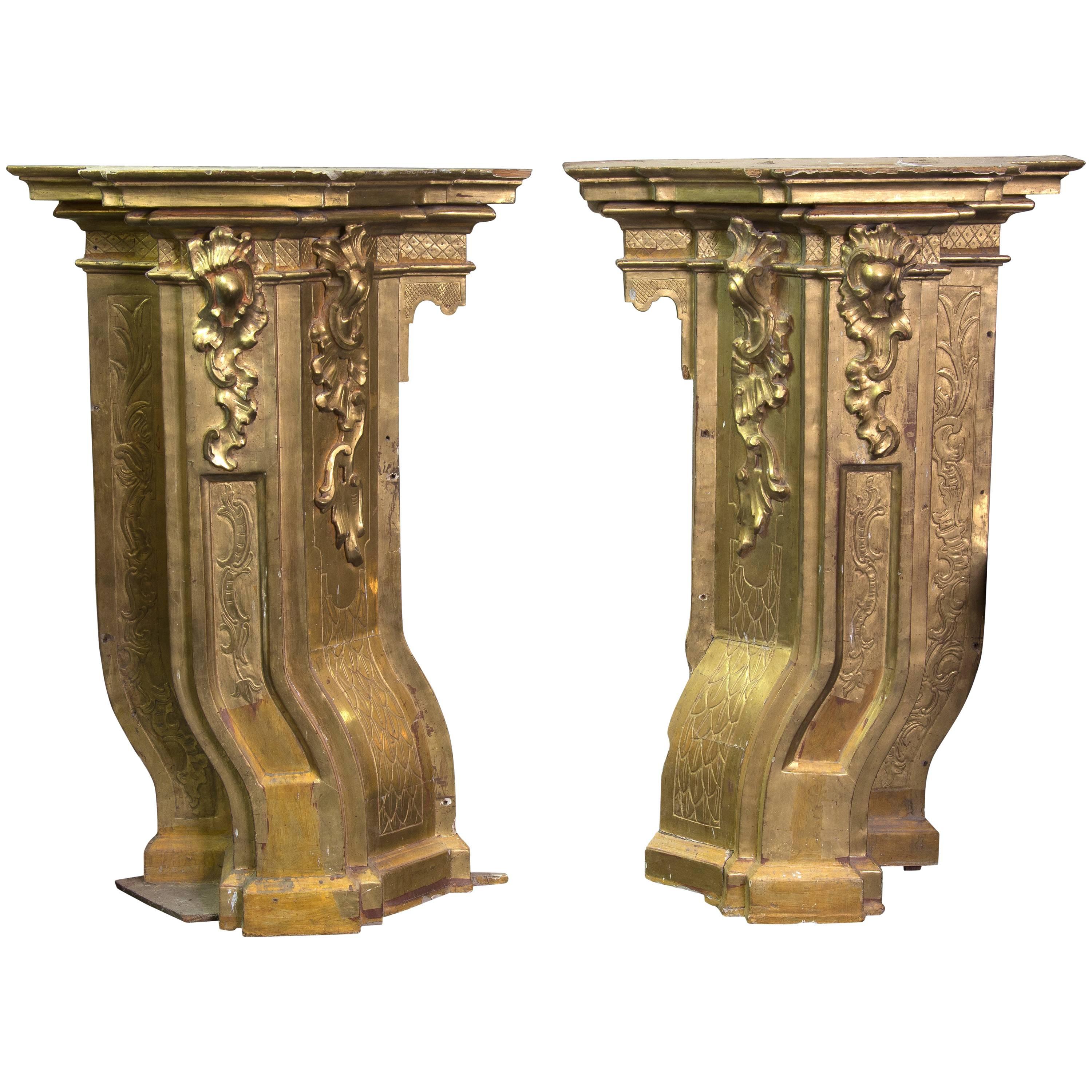 Pair of Brackets in Carved and Gilded Wood, Rococo, 18th Century For Sale