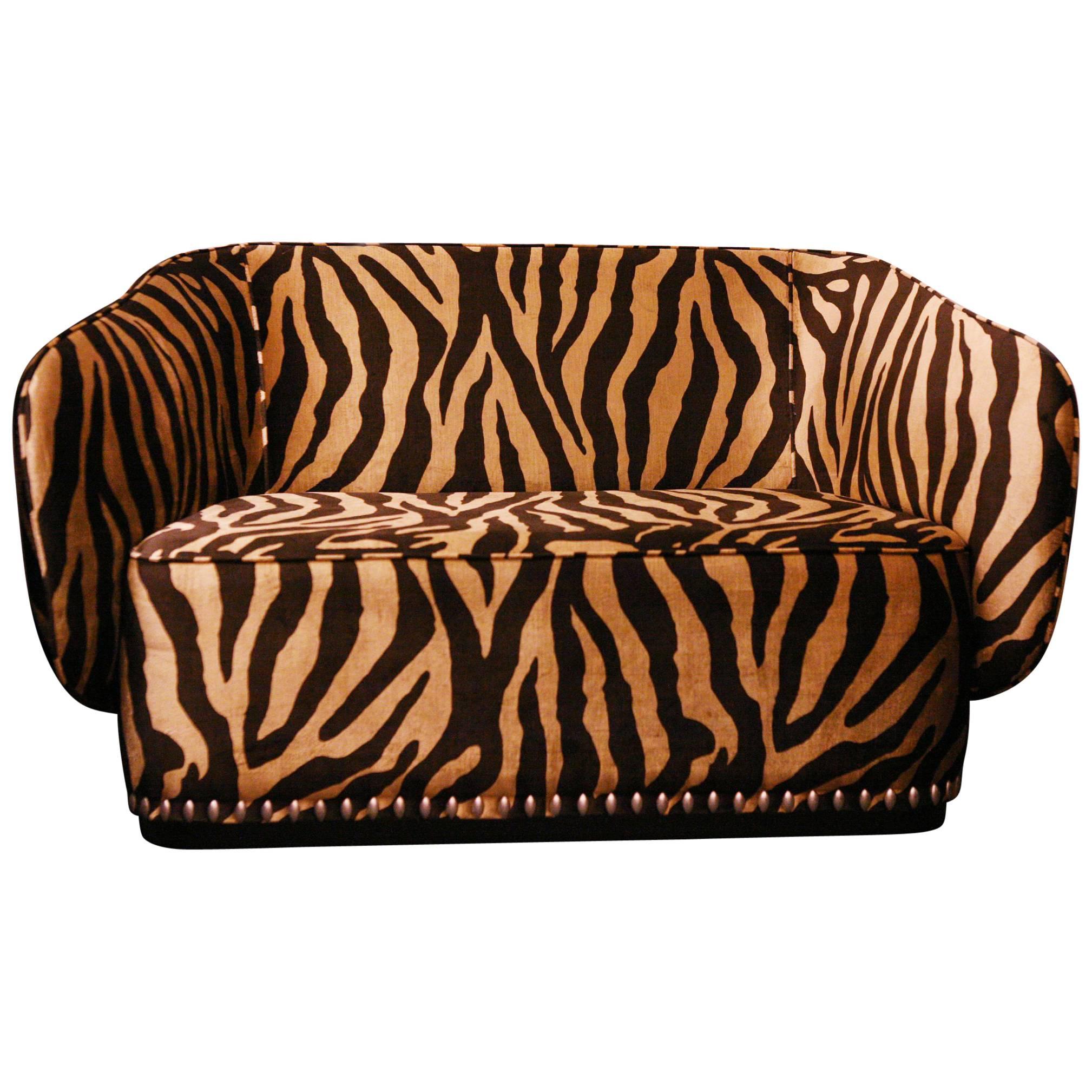 Zebra Gold Sofa in Velvet Fabric