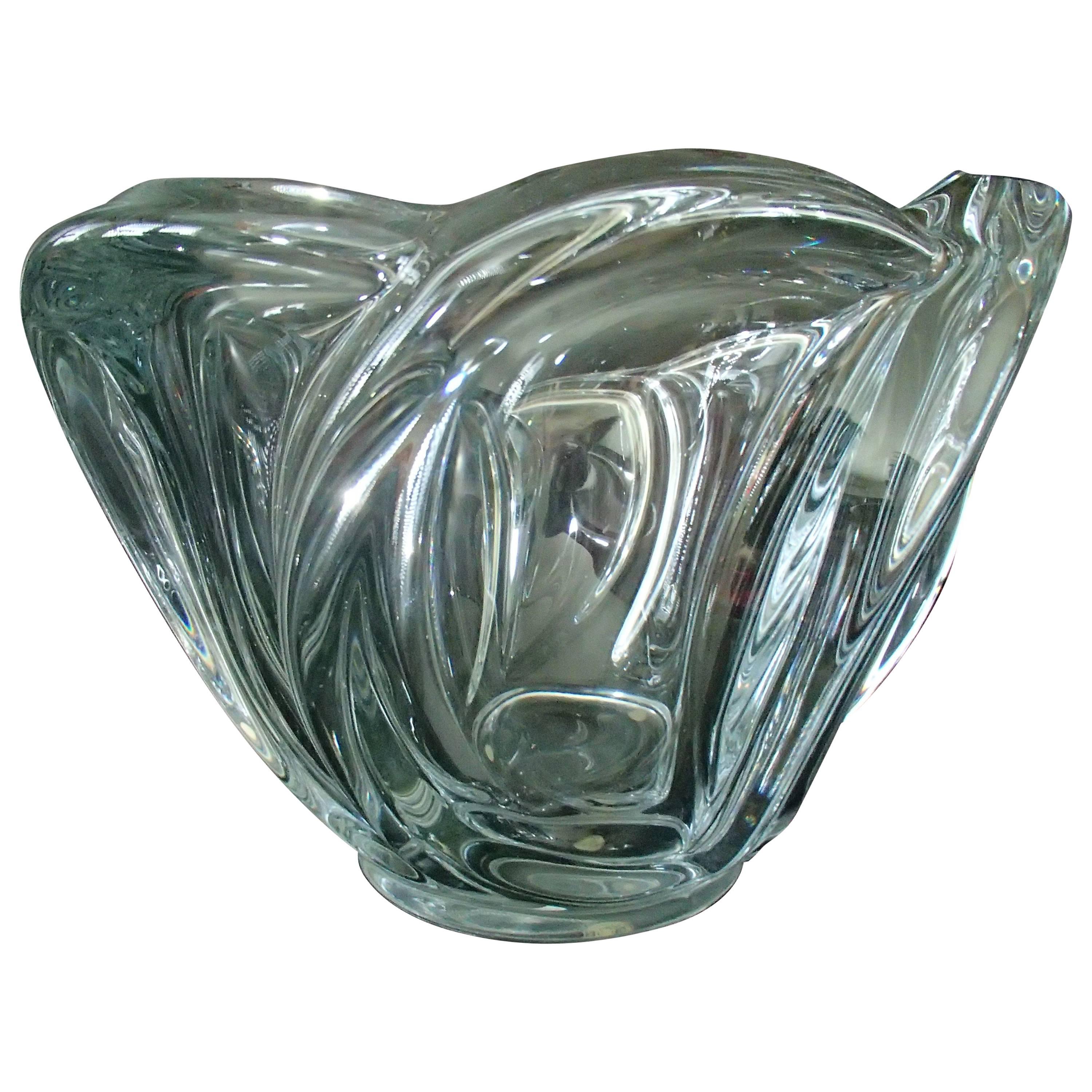Midcentury Large Crystal Vase or Coup Transparent Heavy For Sale