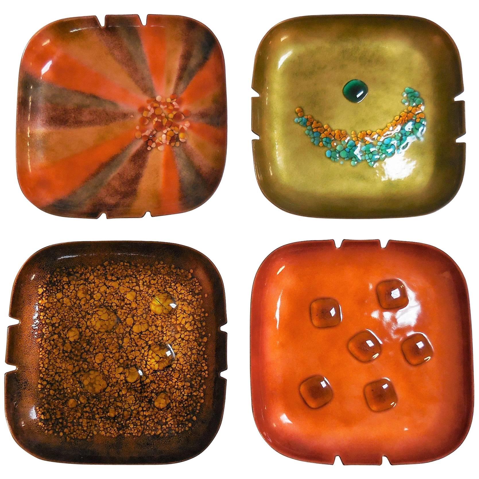 Abstract Bovano Enamel Bowls or Ashtrays, Collection of Four