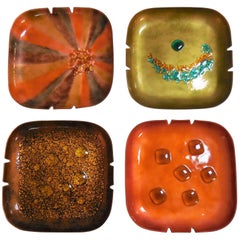 Abstract Bovano Enamel Bowls or Ashtrays, Collection of Four