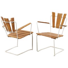 Scandinavian Iron and Wood Art Deco Outdoor Garden Armchairs, 1930s