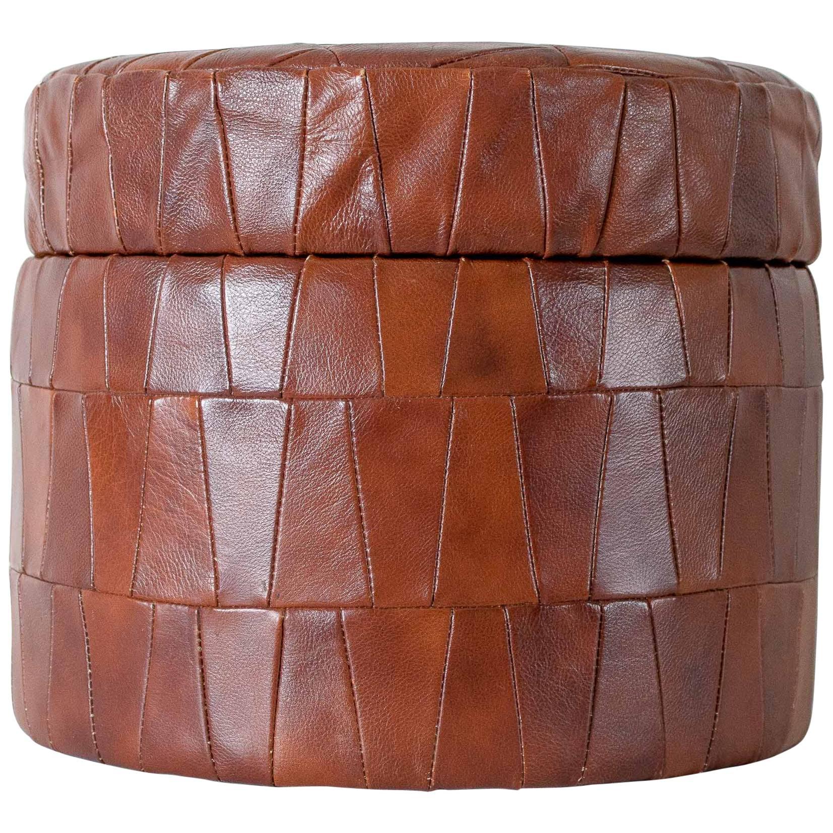 Leather Patchwork Pouf For Sale