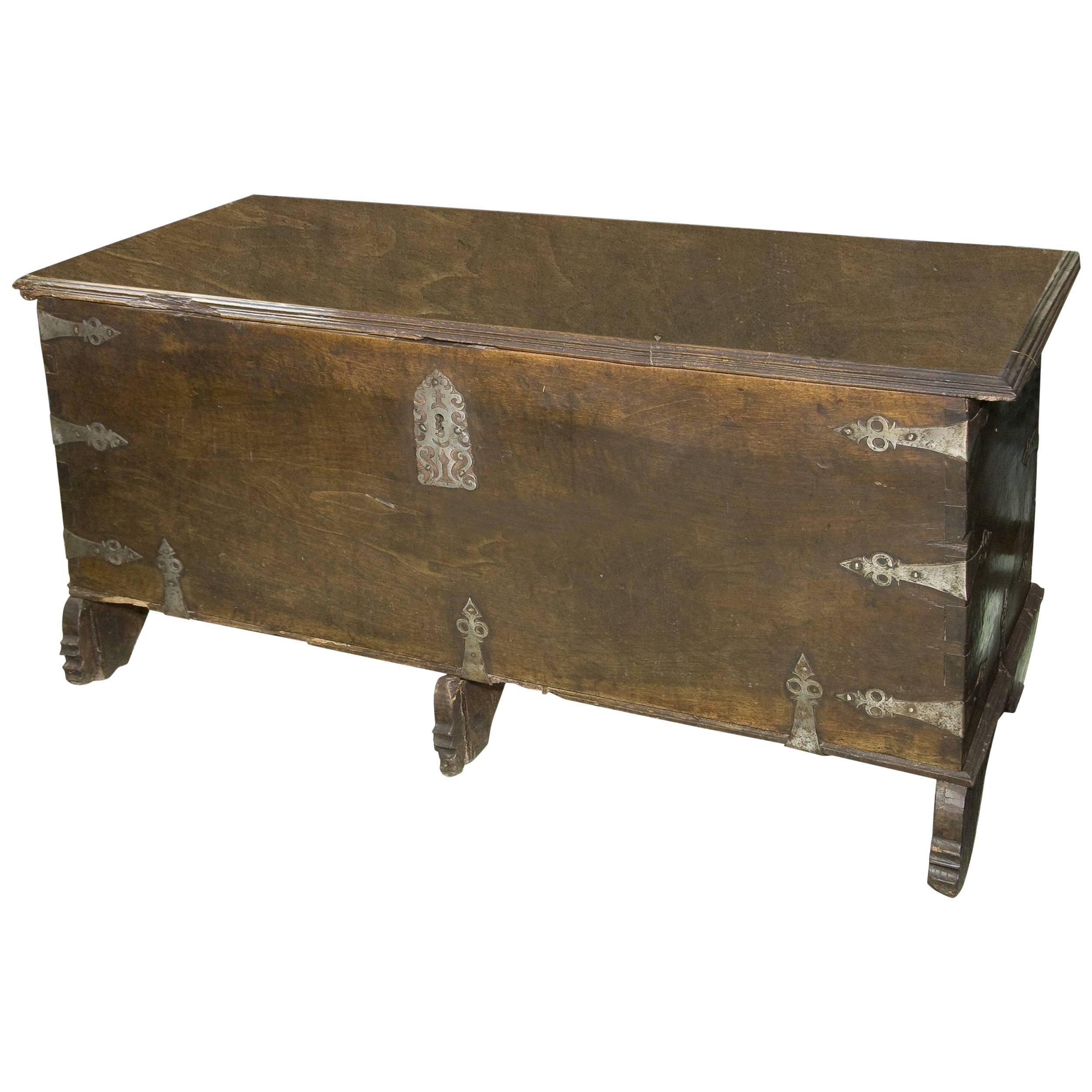 Walnut Chest with Wrought Iron Fittings, Baroque, 17th Century
