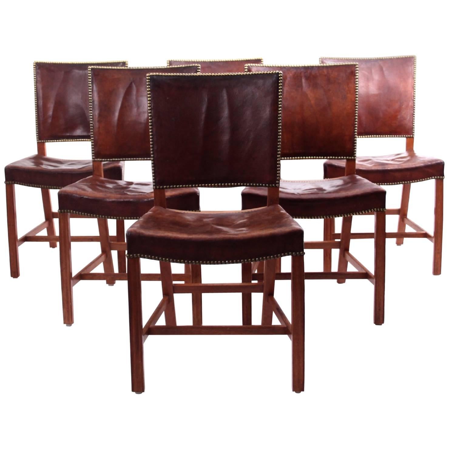 Kaare Klint - Six Very Early Red Chairs in Cuban Mahogany and Niger Leather