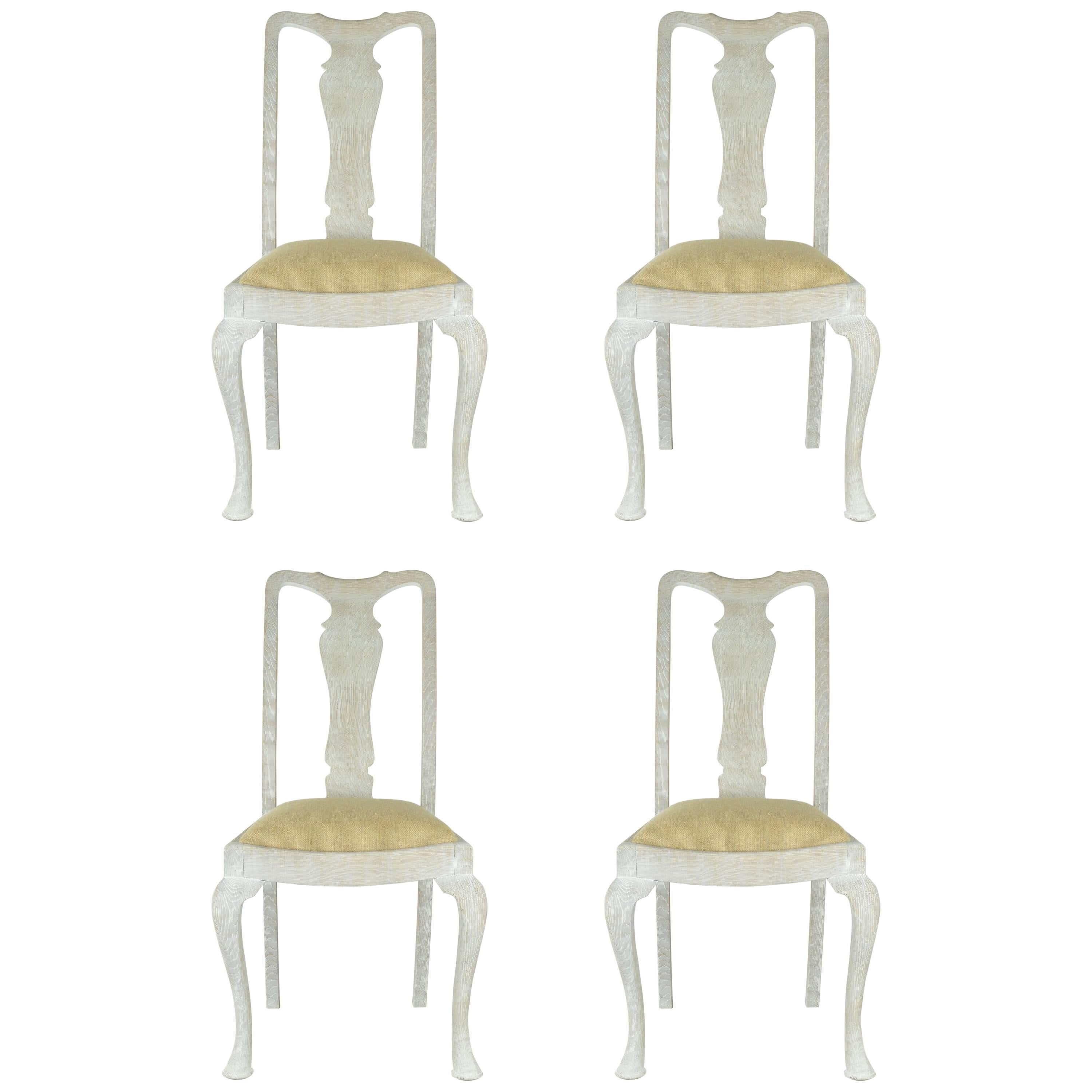 Set of Four (4) Antique Gustavian Style Limed Oak Urn Back Dining Chairs