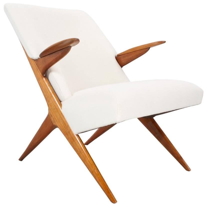 Scandinavian Modern Lounge Chair in Elm New Upholstered, 1950s Vintage