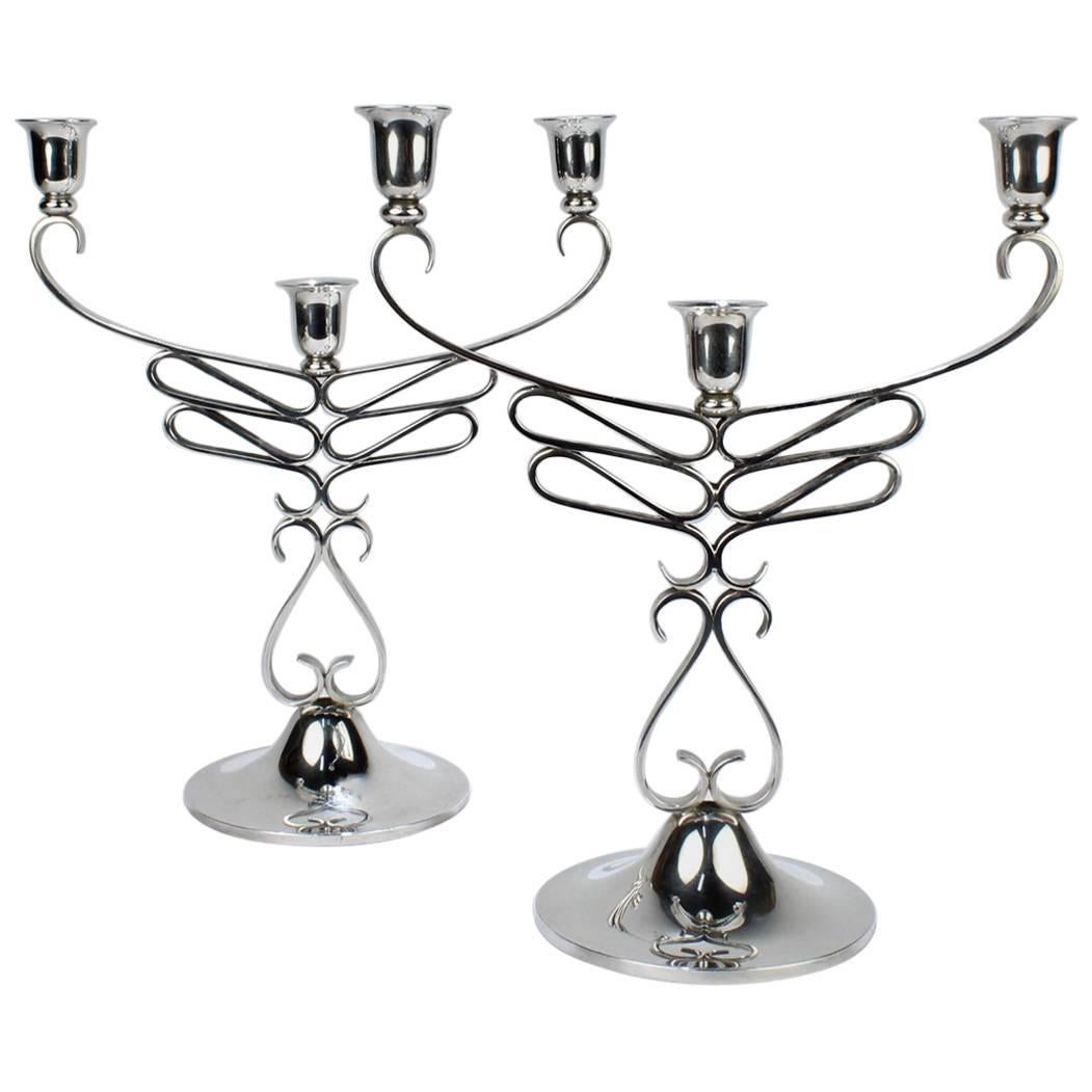 Pair of Mid-Century American Craft Sterling Silver Candelabra by A. Sciarrotta