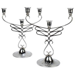 Pair of Mid-Century American Craft Sterling Silver Candelabra by A. Sciarrotta