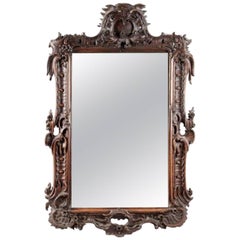 Antique 19th Century Walnut Hand-Carved Mirror by Nicolas Pineau