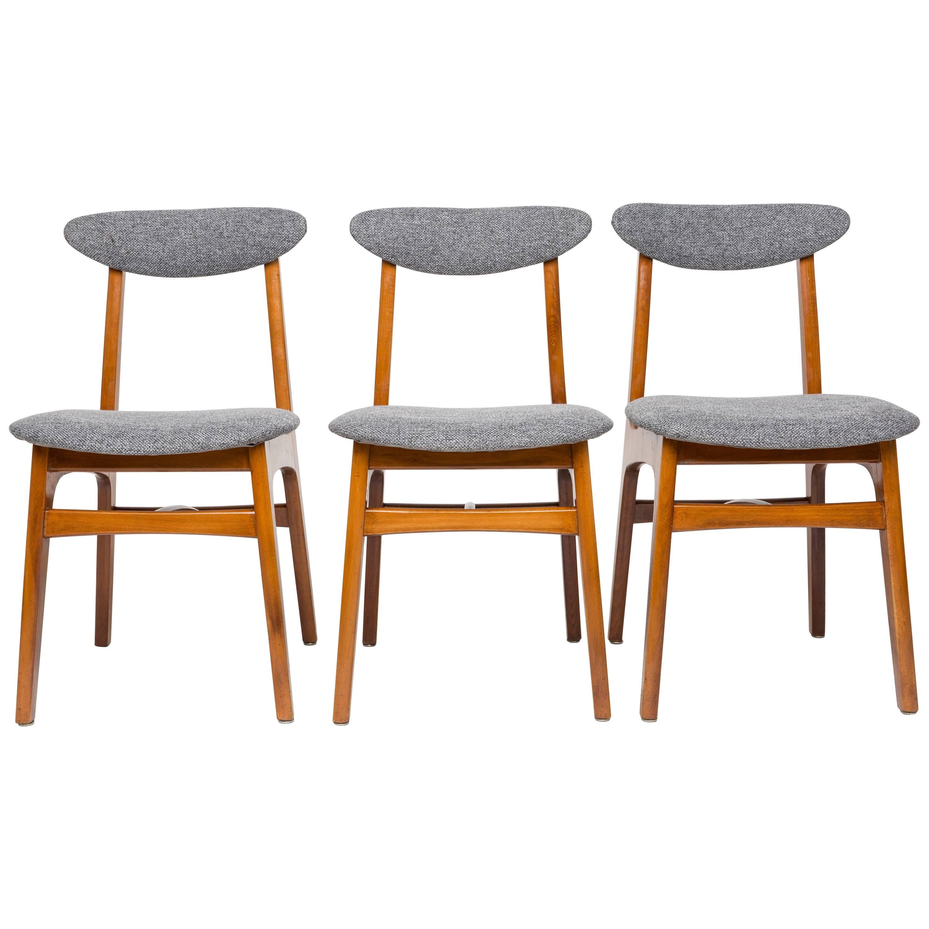 Set of Three Mid Century Gray Wool Chairs, Rajmund Halas, Europe, 1960s For Sale