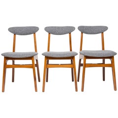 Set of Three Mid Century Gray Wool Chairs, Rajmund Halas, Europe, 1960s