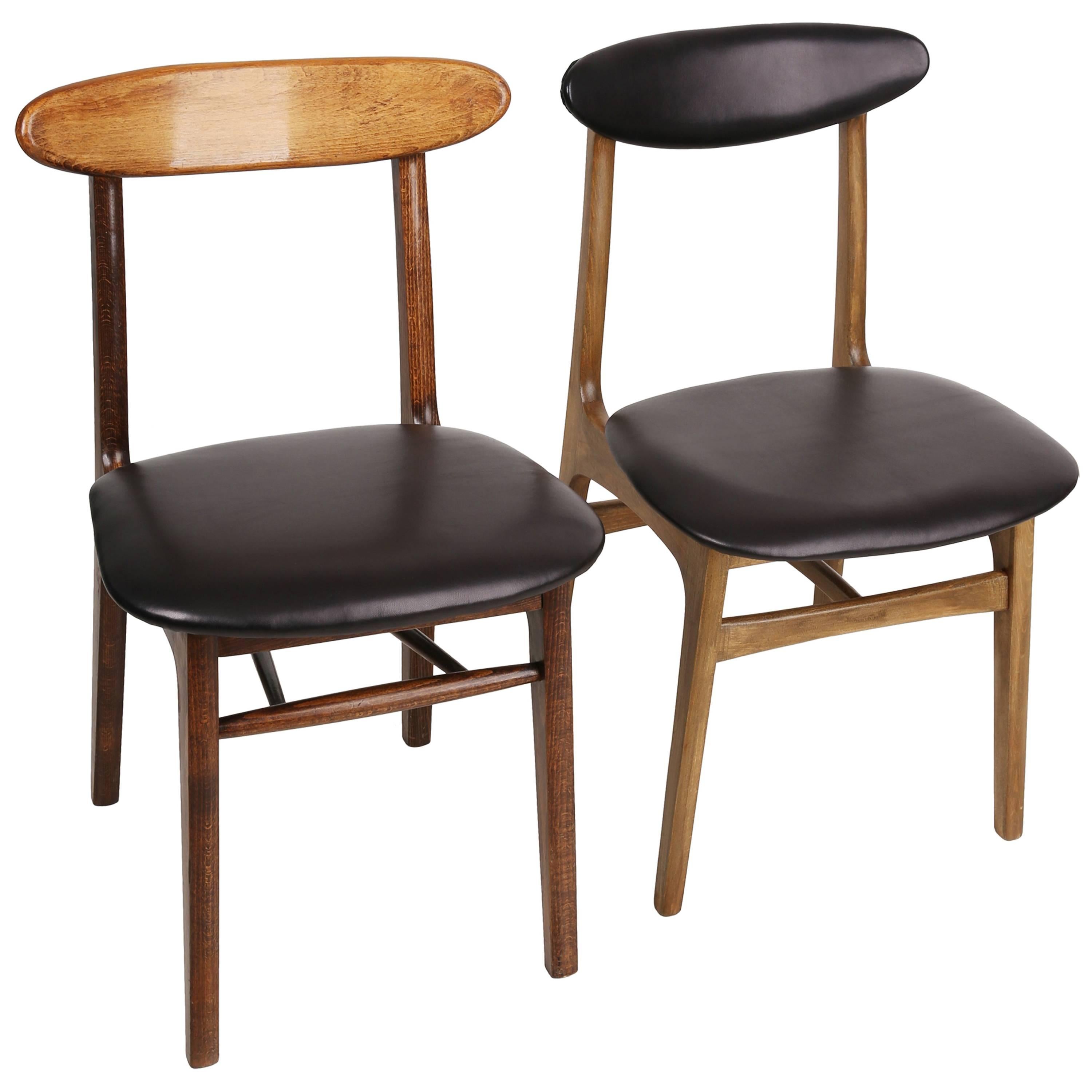 Set of Two Leather Mid Century Black Chairs, Europe, 1960s