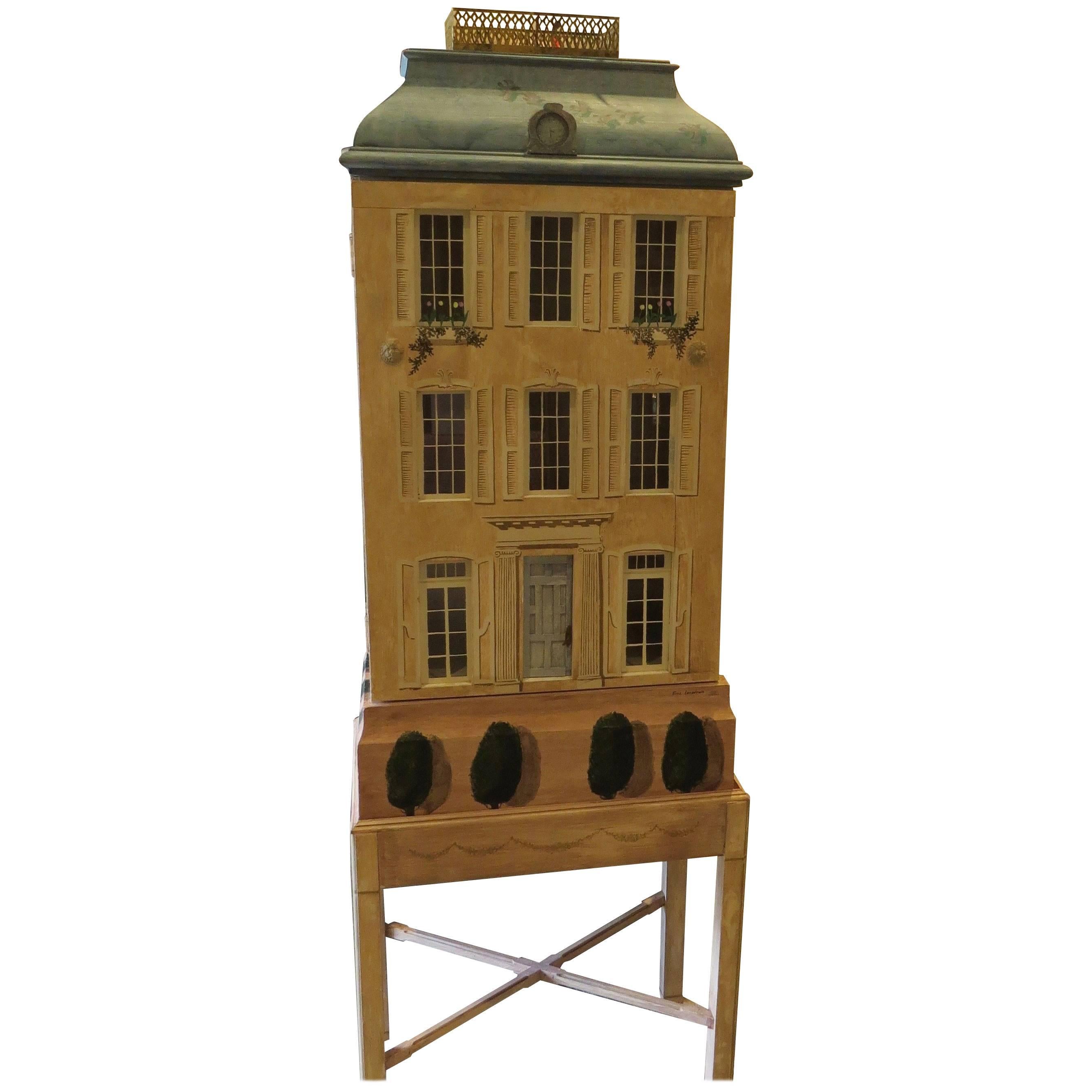 Eric Lansdown Hand-Painted Doll House on Stand For Sale