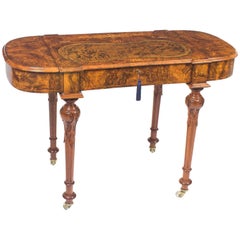 Antique Burr Walnut and Marquetry Writing Table Desk, 19th Century