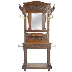 Antique Hall Stand:: Hall Tree:: Entryway Organizer:: Carved Oak:: Scotland REDUCED !