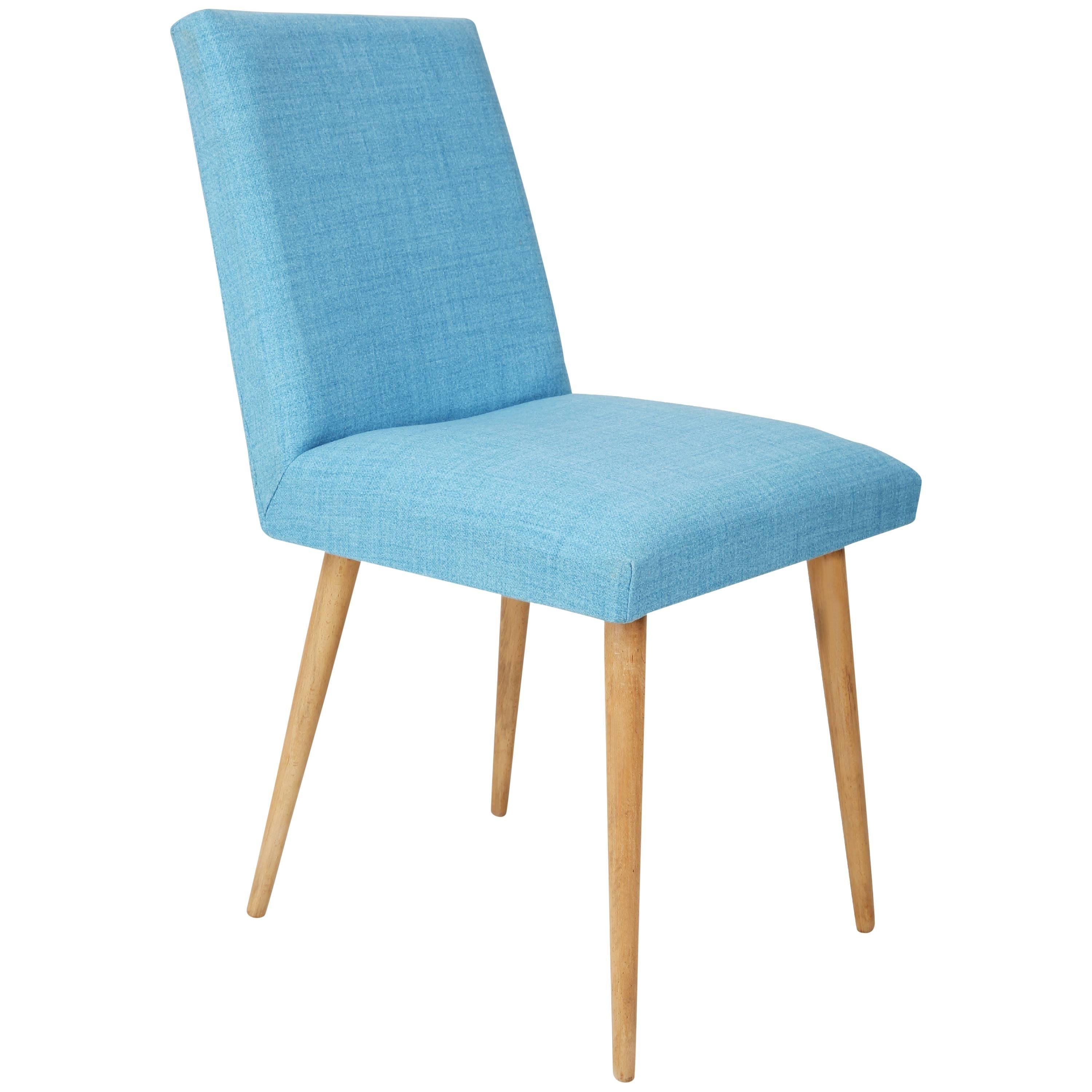 Mid Century Baby Blue Chair with Light Wood Legs, 1960s, Poland For Sale