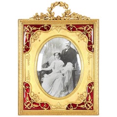 French Gilt Bronze Ormolu and Red Guilloche Enamel Picture Photo Frame