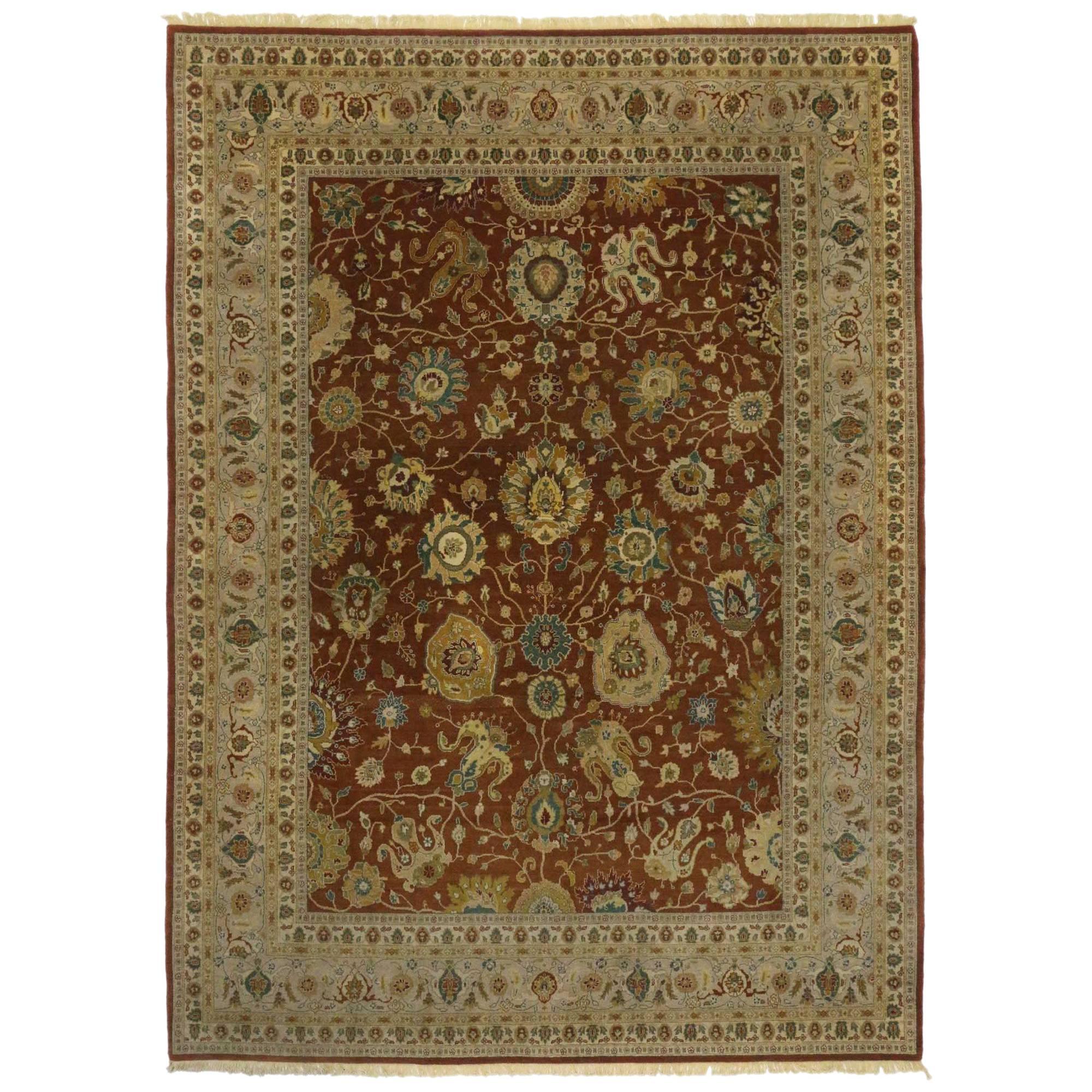 Vintage Indian Rug with Traditional Style and All-Over Floral Design