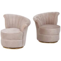 Pair of Gray Petite Art Deco Swivel Lounge Chairs Sofas