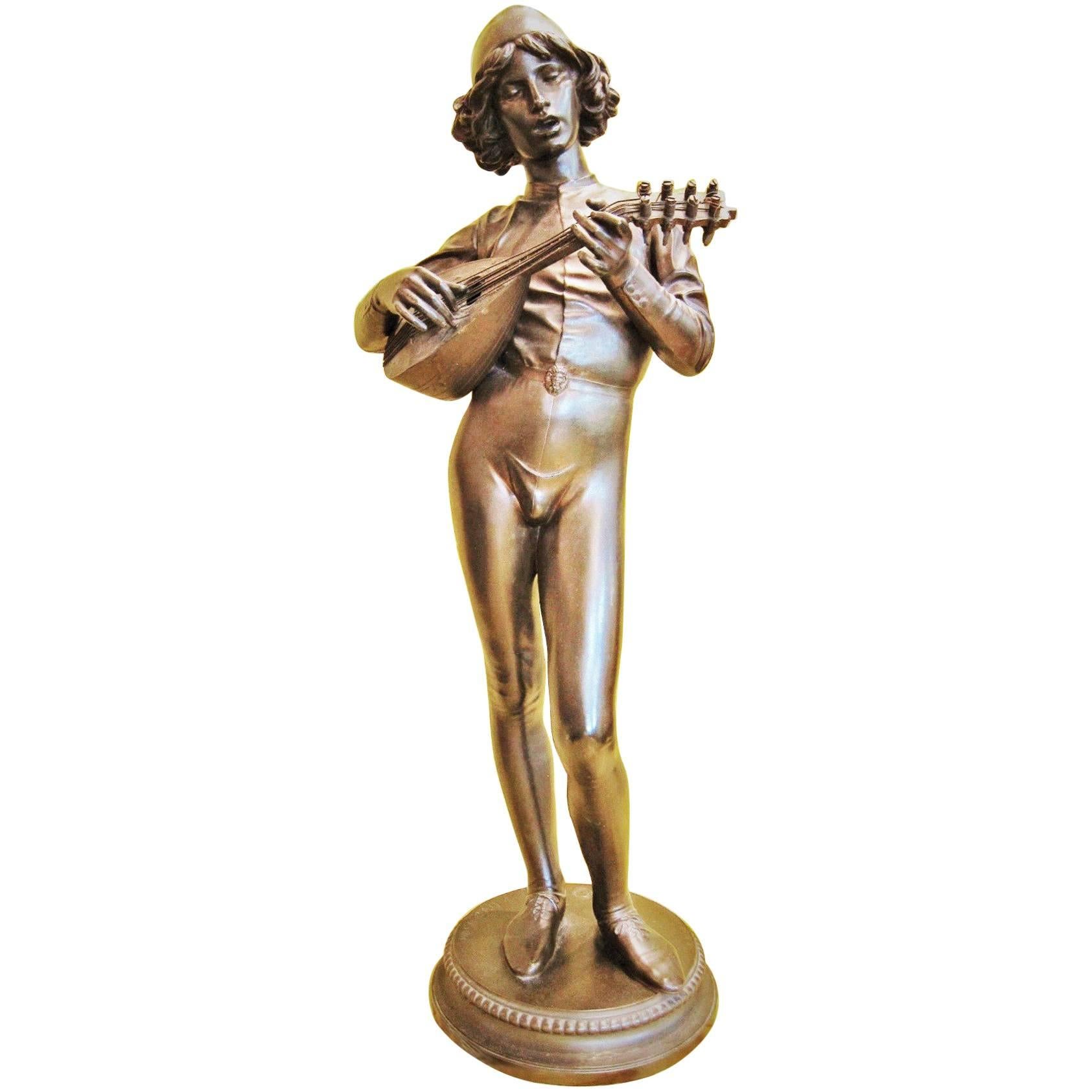 Paul Dubois-Barbidienne, Florentine Singer, French Bronze Sculpture, circa 1869 For Sale