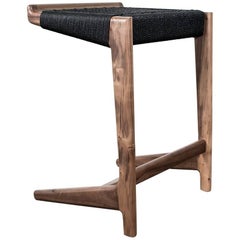 Tabouret de bar, 25", Cantilever, Black Danish Cord, Walnut, Mid Century, Semigood